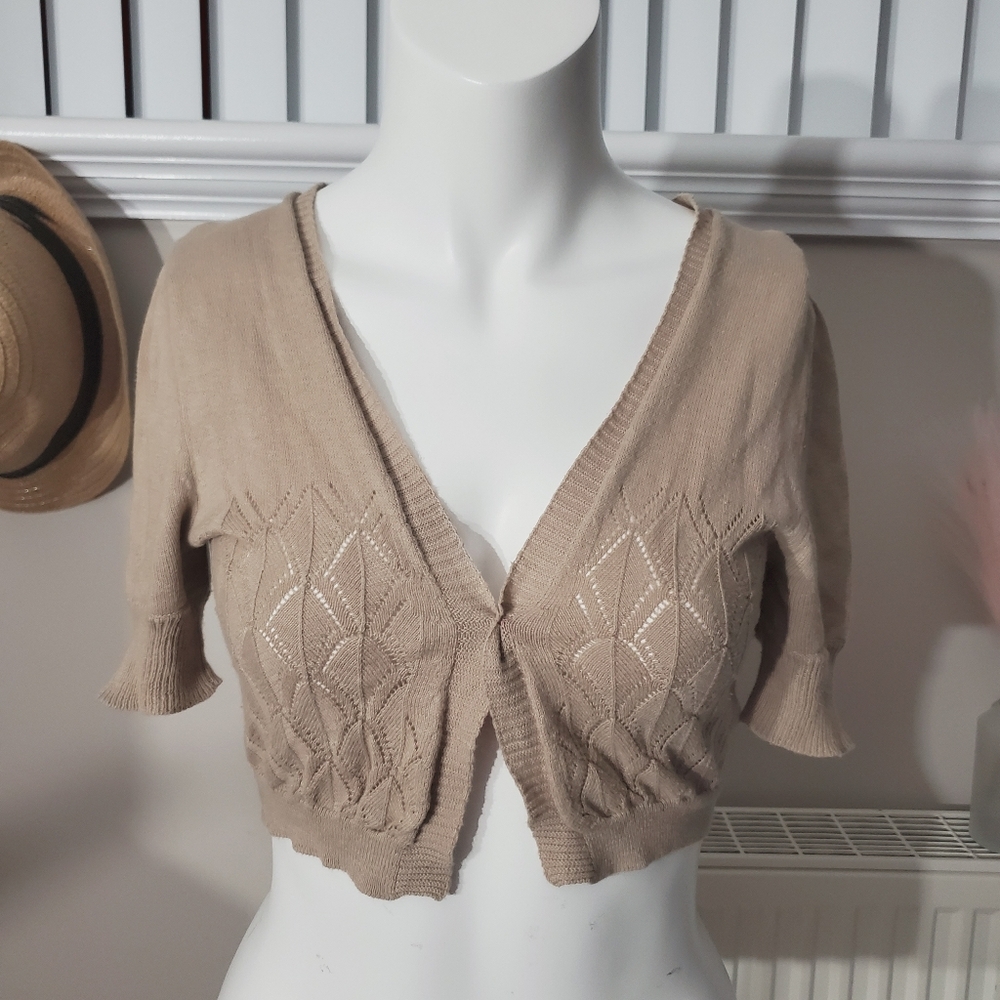 Vintage Y2K Costa Blanca Cropped Open Knit Embroidered Cardigan